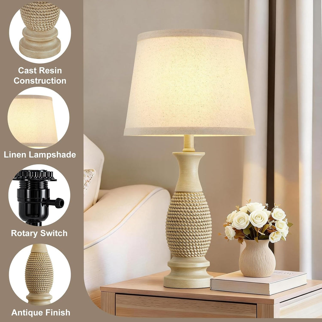 21.6" Nightstand Lamps Set of 2; Bedside Table Lamps for the Bedroom, Beige