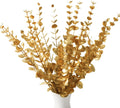 18pcs Gold Eucalyptus Stems Greenery Stems Fake Leaves Artificial Flowers Bouquet Faux Branches Centerpiece Flores Plants for Home Party Decor Wedding Decoration