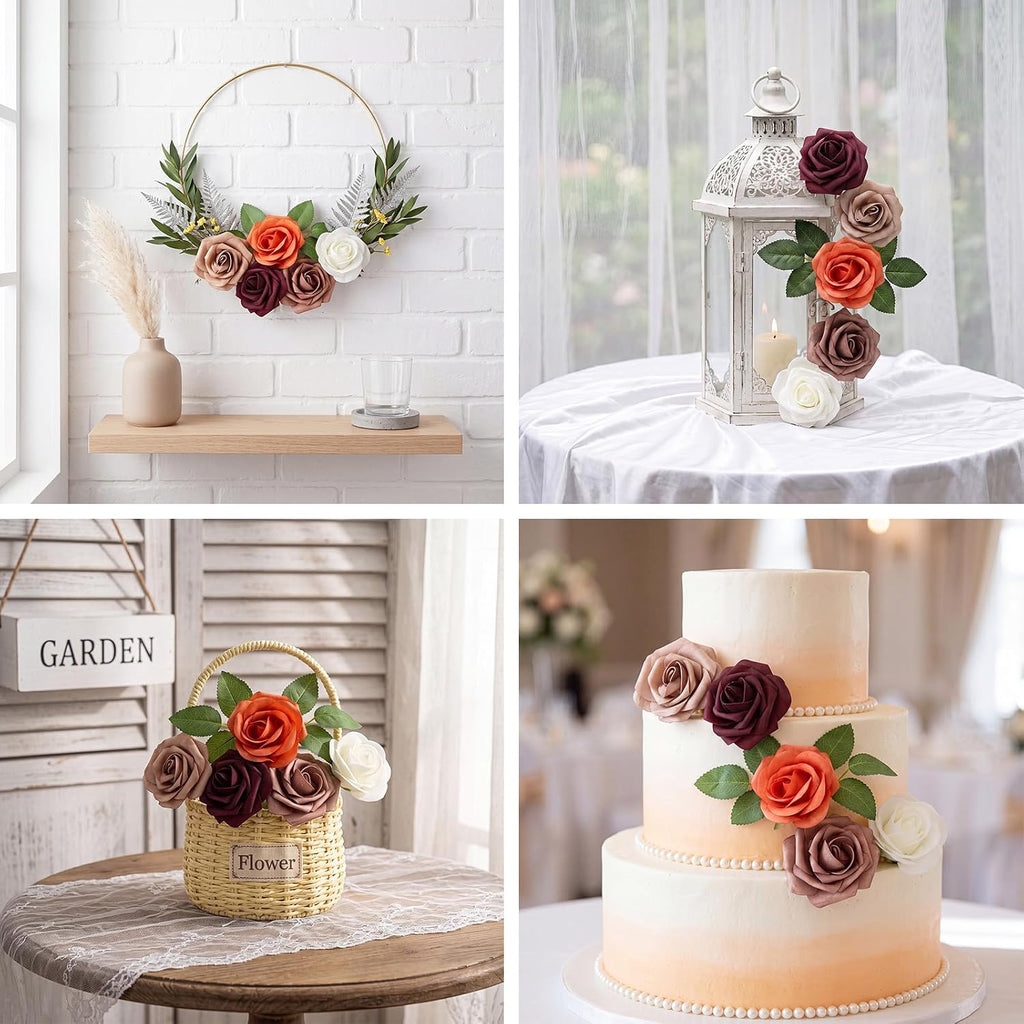 5 Pcs Artificial Rose Flowers, Shades of Earth Tones