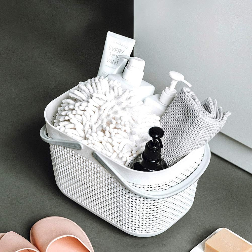 Plastic Portable Shower Caddy Basket, Storage Organizer with Handle, White