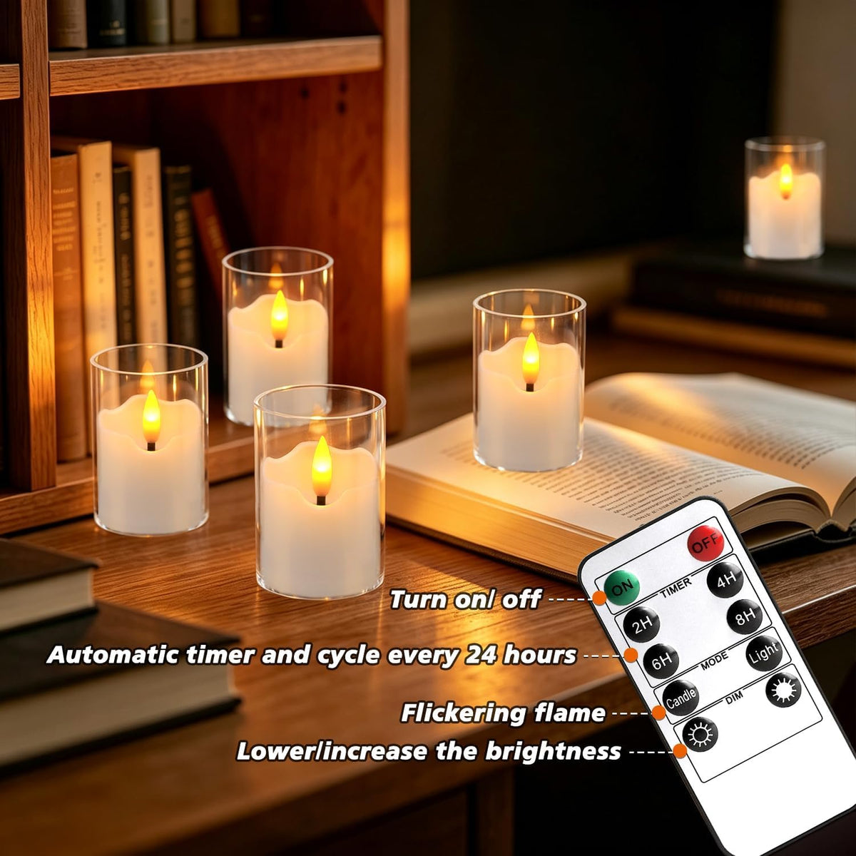 12Pcs Acrylic Flameless LED Tea Lights Candles with Remote Timer