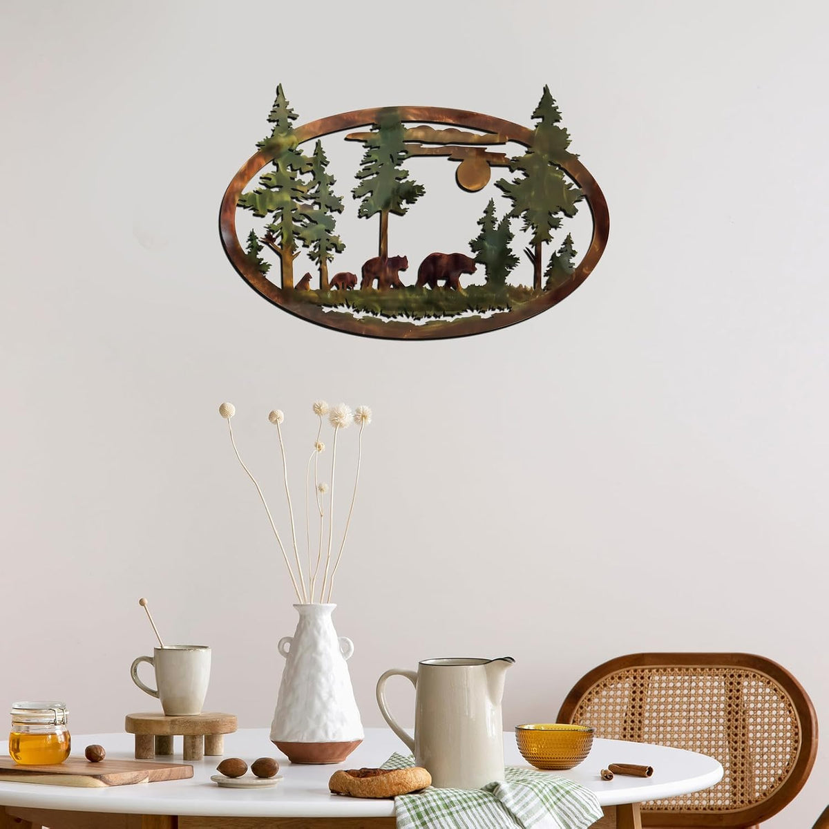Hicarer Metal Bear Wall Art Forest Mountain Wall Decor Rustic Nature Decor