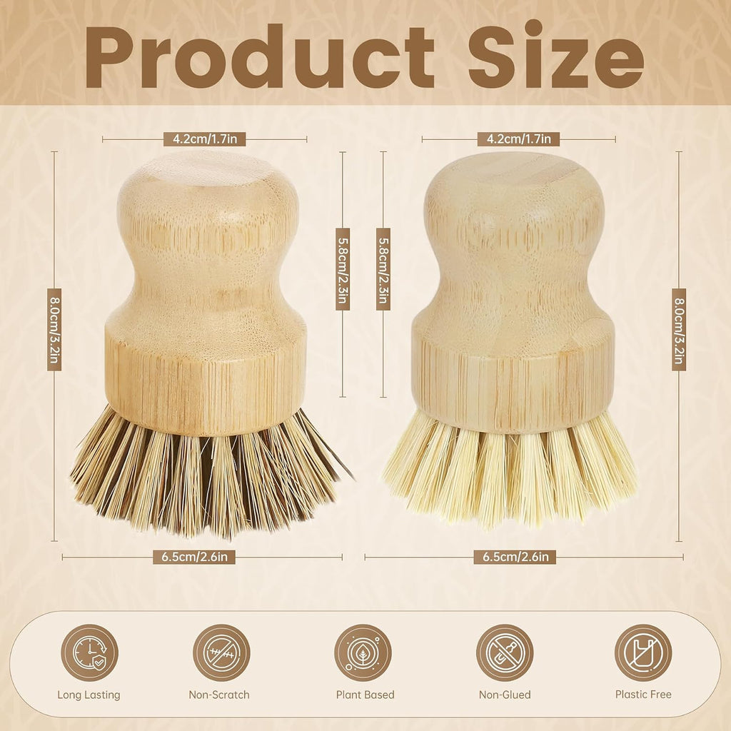 DEBETOOL Bamboo Dish Brush, 2-Pack