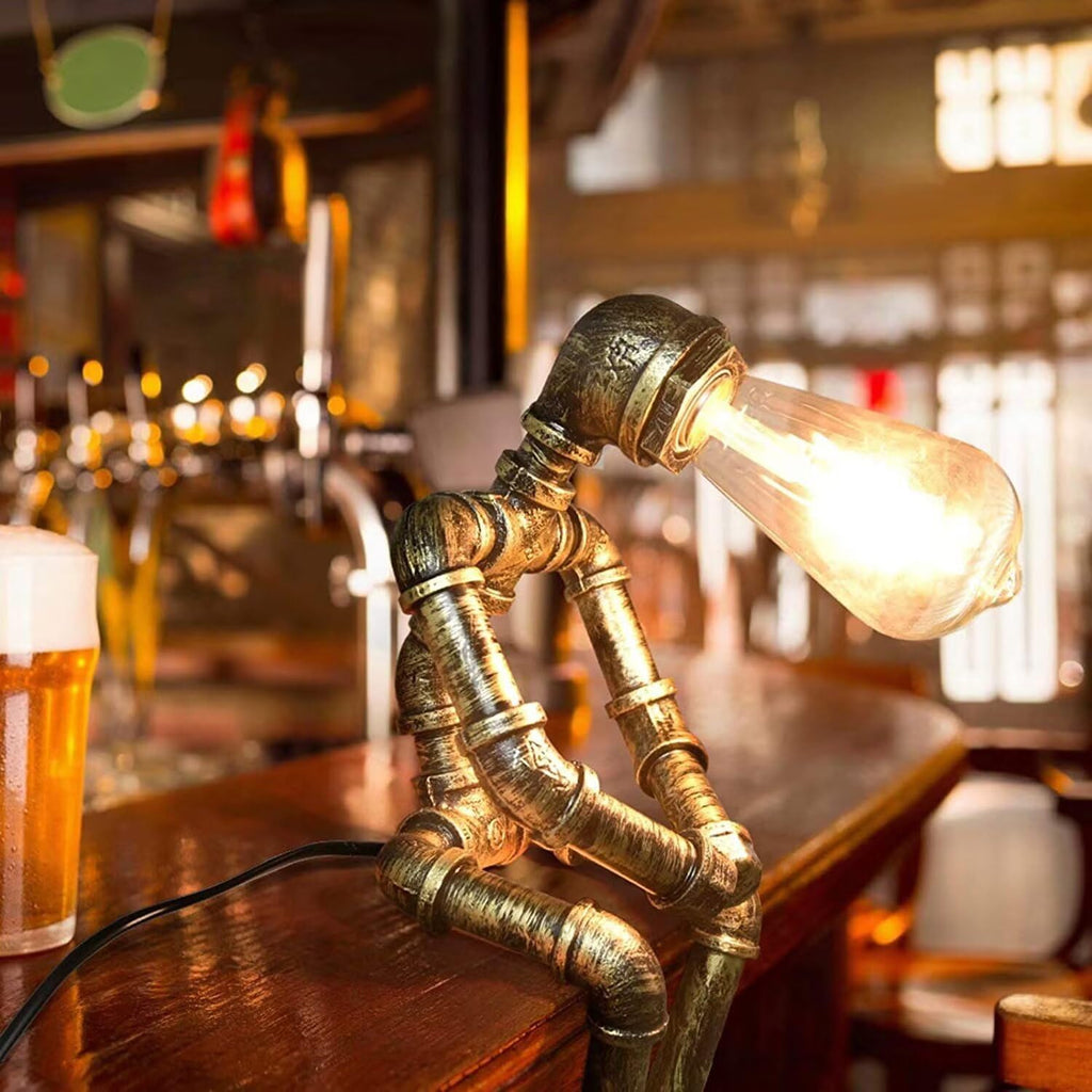 Creative Iron Robot Table Lamp Retro Robot Water Pipe Table lamp Bar Restaurant Cafe Steampunk Decoration