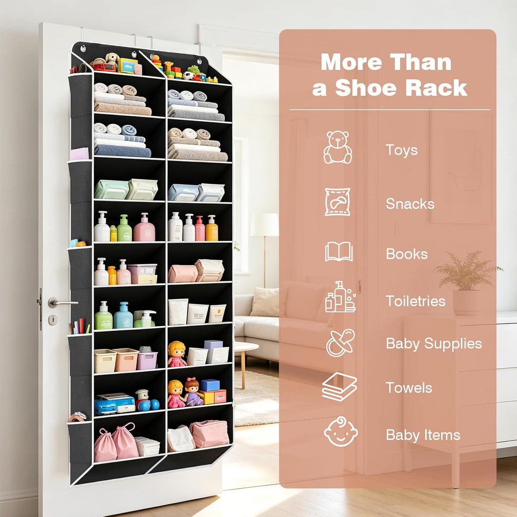 VTRIN 30 Pairs Over the Door Shoe Organizer, Large Capacity 10-Tier Hanging Shoe Organizer with 20 Deep Pockets for Sneakers Boots Heels, Space Saving Shoe Rack for Door with 10 Side Pockets, Black