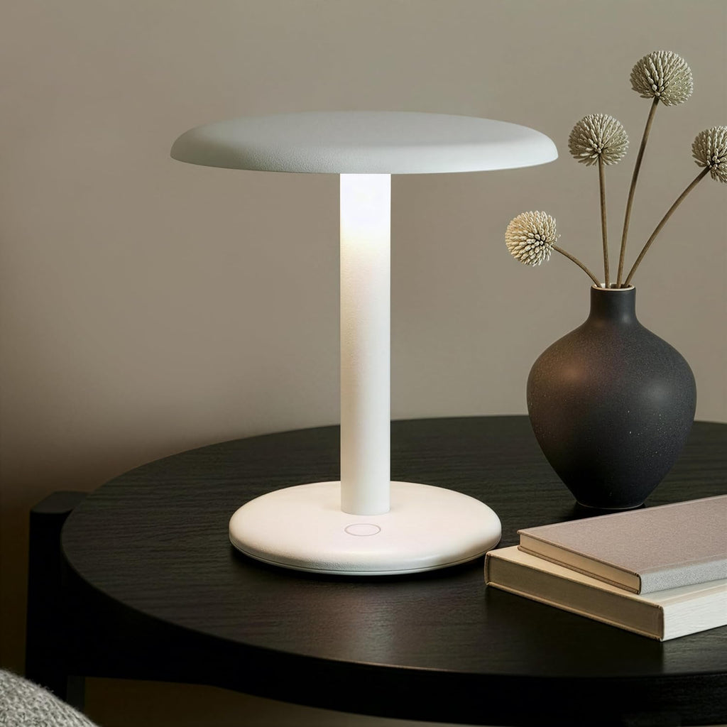 Brightech Zeno Cordless LED Table Lamp - Small 7.5in Touch Dimmable Bedroom, Side Table, End Table, Desk - Modern Rechargeable Portable Bedside, Living Room Light, Great for Outdoor, Camping - Cream