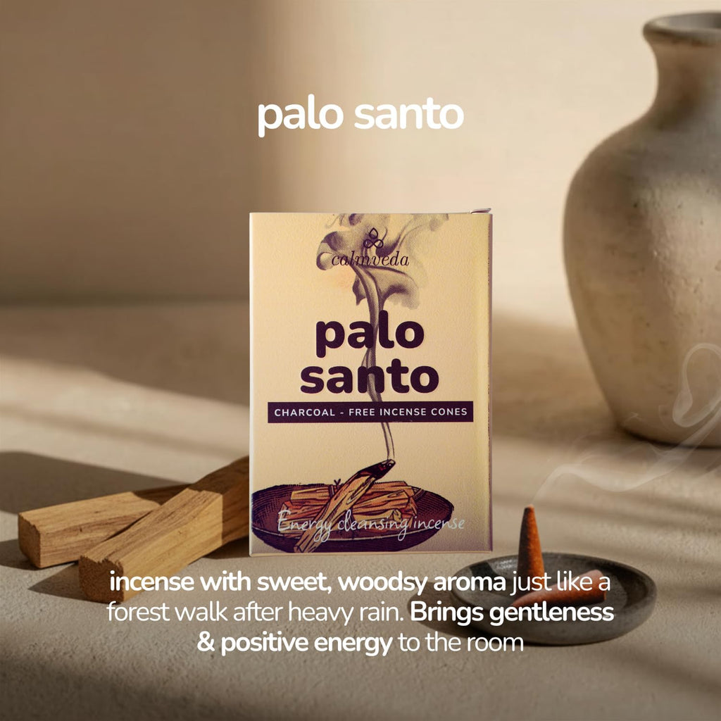CALMVEDA Palo Santo & Dragons Blood Incense Cones 24-Pack, Energy Cleansing
