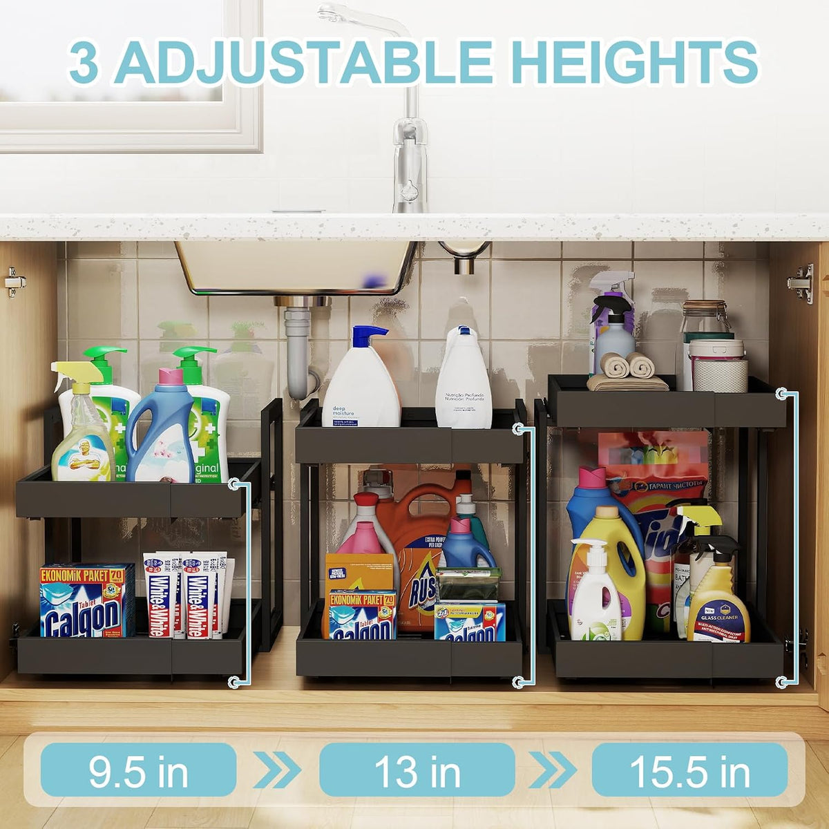 Golener 2-Tier Expandable Pull Out Cabinet Organizer, Cabinet Drawers, 21"D