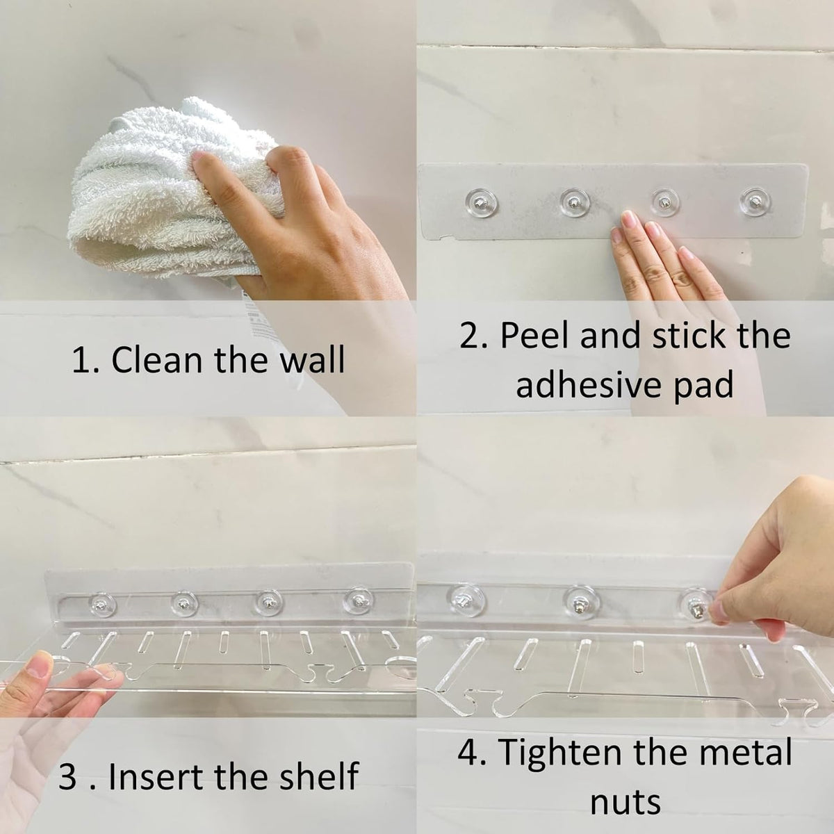 Corner Shower Caddy Shelf Rack 2 Tier Adhesive Shower Organizer Essentials - No Drilling Acrylic Bathroom Storage Rack with Hooks No Drilling Shelves (12"x4" 2 Tier Clear)