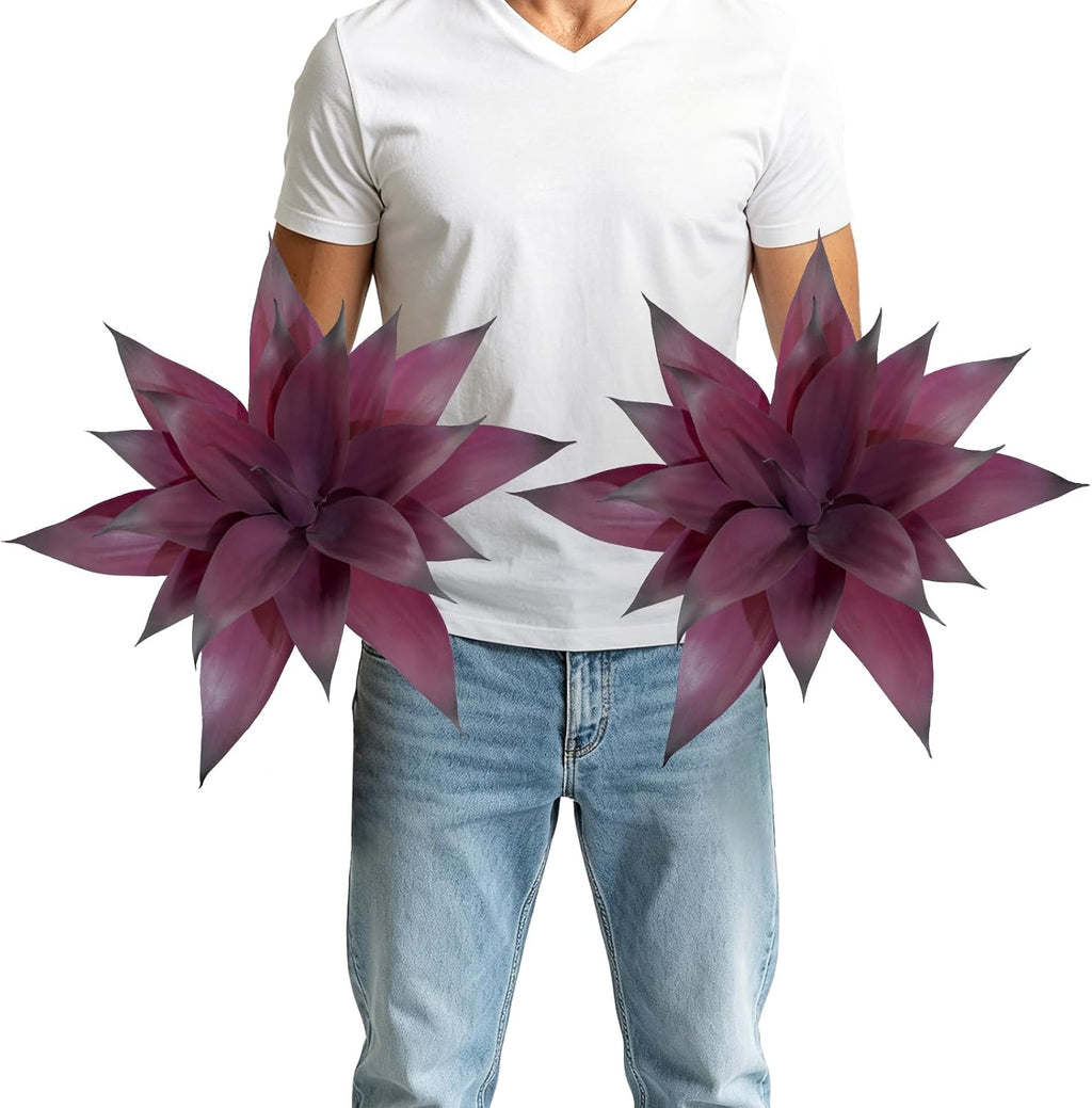 2 Pack Artificial Agave Plant, Purple Faux Succulent Stems with 18 Leaves, UV Resistant Realistic Tropical Greenery for Indoor Outdoor Garden Front Porch Aesthetic Decor