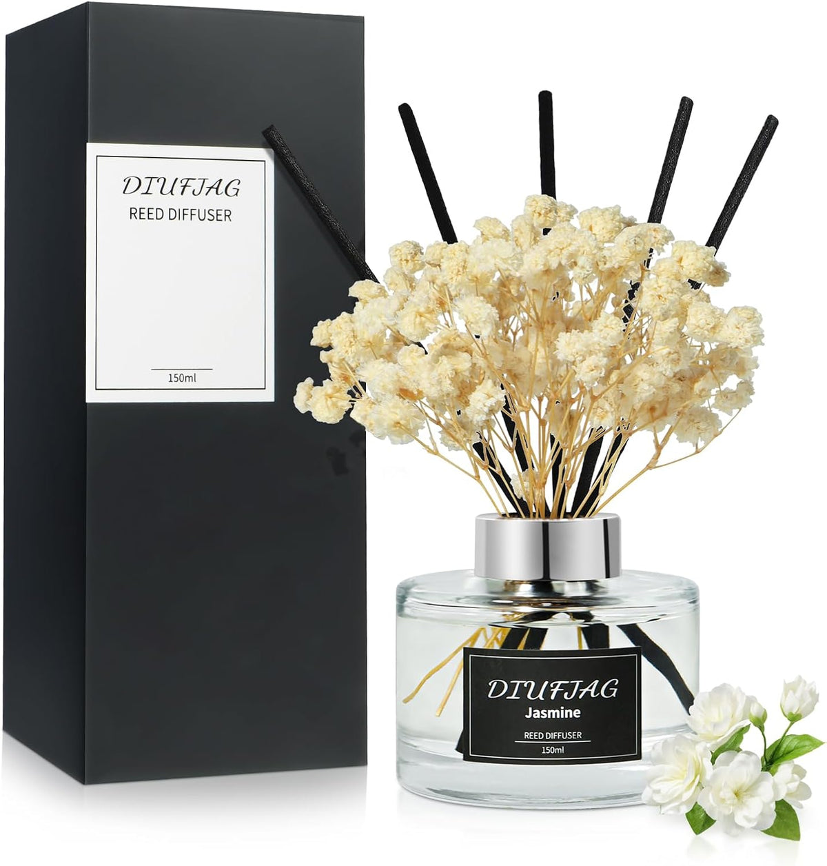 White Jasmine Reed Diffuser Set, 5.07 fl oz Scented Oil Diffuser