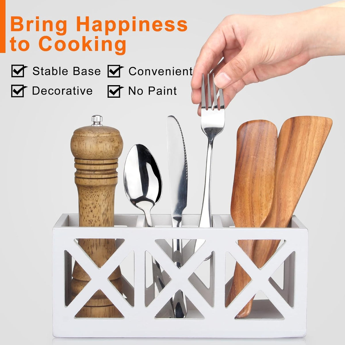 Wood Cutlery Silverware Holder Countertop Flatware Utensil Caddy for Party