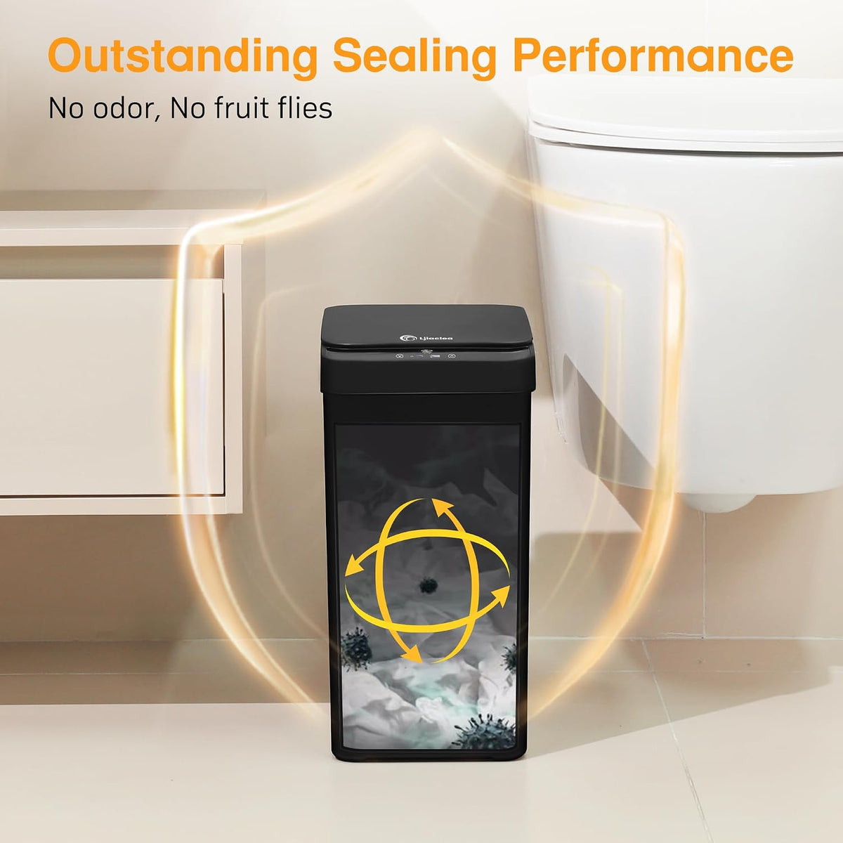 Black Bathroom Trash Can 2.6 Gallon Motion Sensor Trash Cans Automatic Touchless Garbage Bin Small Smart Trash Can for Bathroom,Kitchen, Toilet, Bedroom, RV