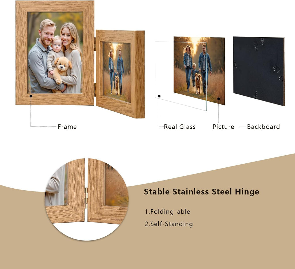 5x7 Double Hinged Picture Frame with Real Glass, PS04-WGD7