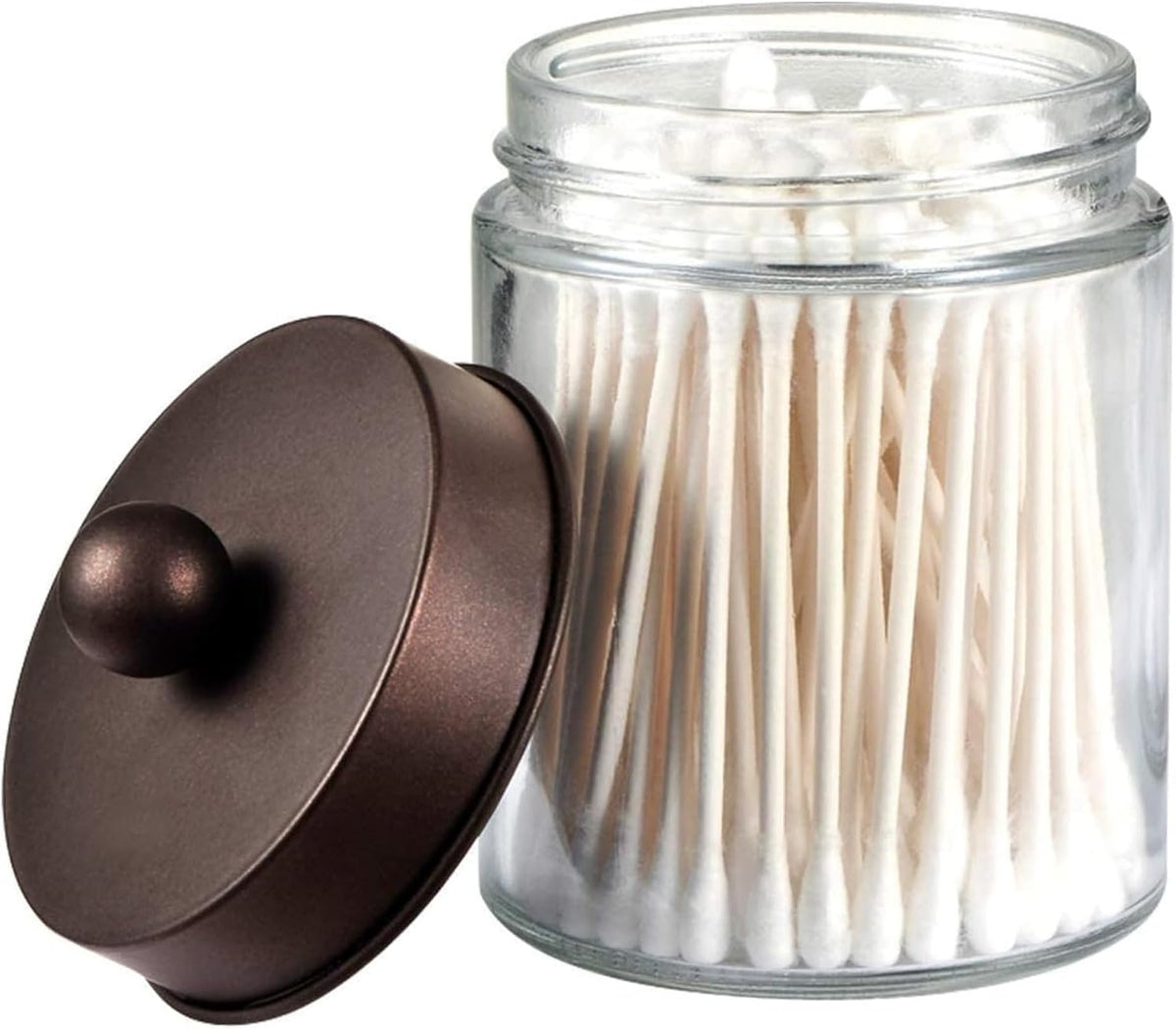 Amolliar Glass Apothecary Jar Qtip Holder w/Metal Lid, Bronze