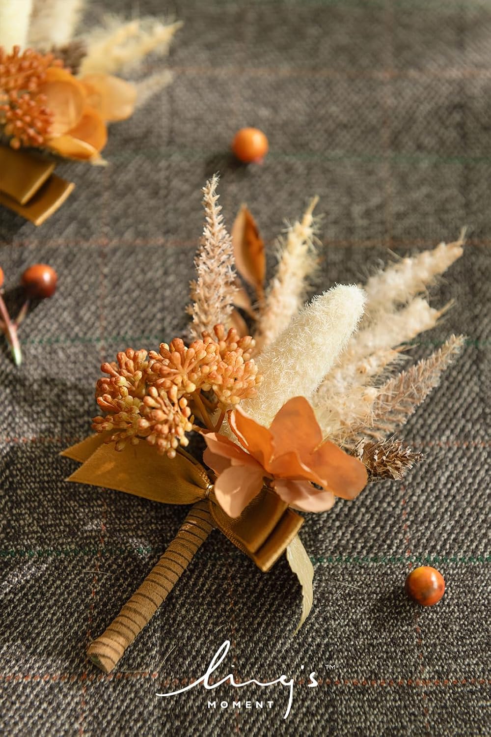 Ling's moment Boutonniere for Men, 2pcs, Rust Boho Terracotta