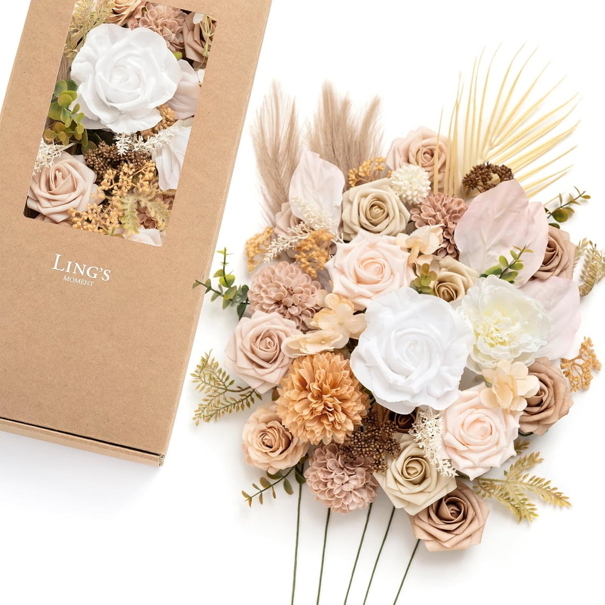 Ling's moment Artificial Wedding Fall Flowers Deluxe Combo, Boho & Nude