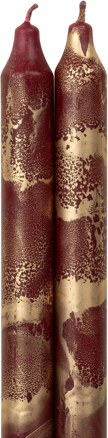 Northern Lights Candles - Premium Decorative Tapers - 12" 2PK - Bordeaux w/Gold - 73302