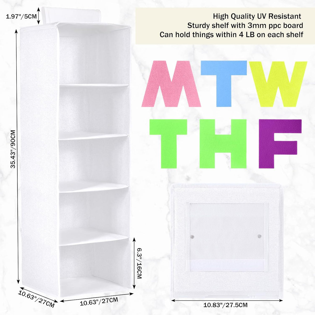 Hahafelt 2pcs 5 Shelf Weekly Clothes Organizer for Kids, White