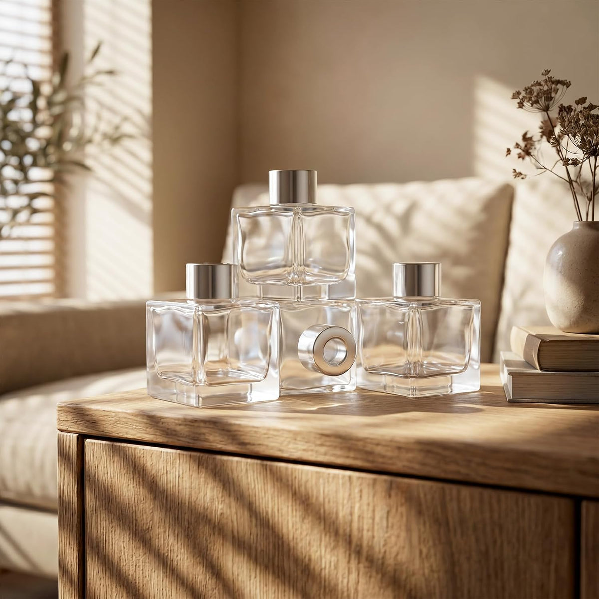 50ml Fragrance Glass Reed Diffuser Bottles Set of 4 Jars