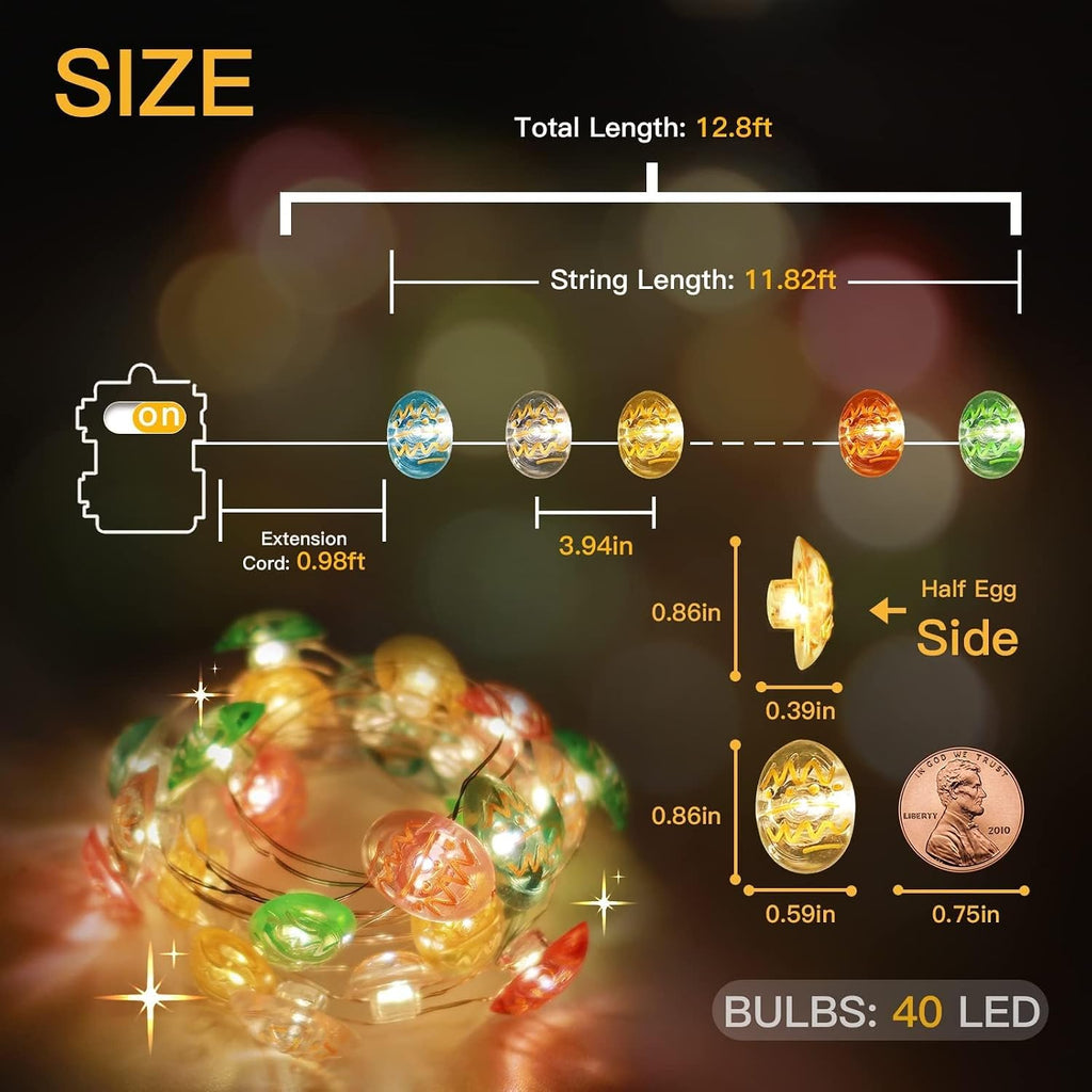 suddus Easter Eggs Decor Lights,12.8ft 40LED Multi Color Small Fairy Lights with Remote, Easter Lights String Battery Operated for Table Indoor Home Wreaths Mantels Outdoor Tree Garden Decoration