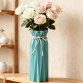 Disoza Ceramic Flower Vase Modern Home Decor Vases for Centerpieces Blue Minimalist Farmhouse 9.5" H x 3.9" W Cute Decorative Vases Flowers Tulip Pampas Grass Vase for Table Bathroom Shelf