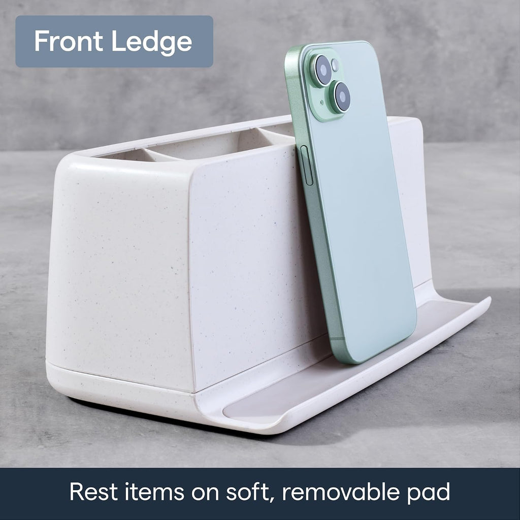 YouCopia The Ledge Toothbrush Holder, 3-Slot, Bathroom Vanity Counter Organizer with Cord Slots, Removable Base and Storage for Phones, Toothpaste and Accessories