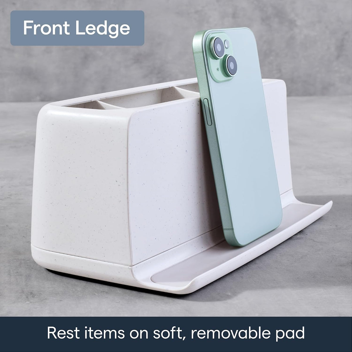 YouCopia The Ledge Toothbrush Holder, 3-Slot, Bathroom Vanity Counter Organizer with Cord Slots, Removable Base and Storage for Phones, Toothpaste and Accessories