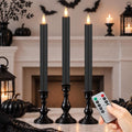 JOIONE Halloween Black Flameless Taper Candles with Remote Set of 3