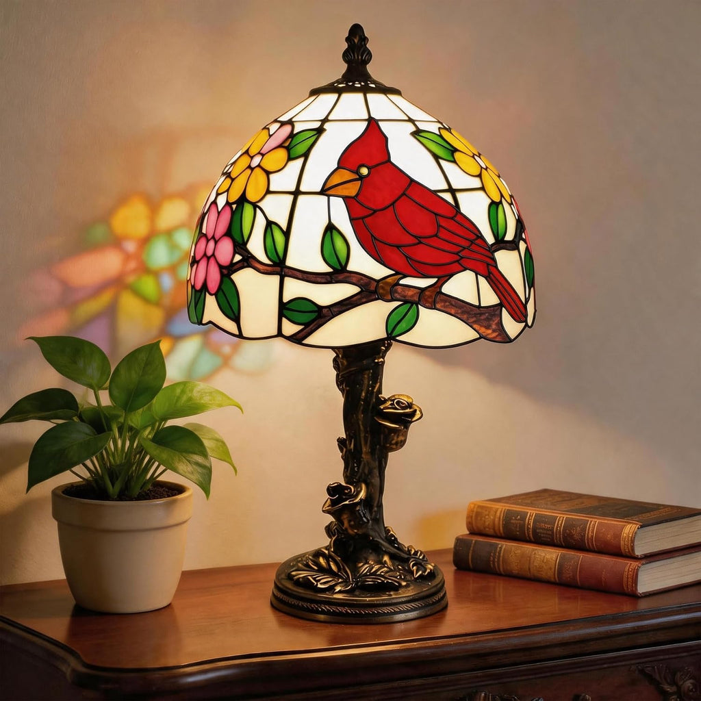 Tiffany Lamp,Cardinal Lamp,8.5" Stained Glass Lamp