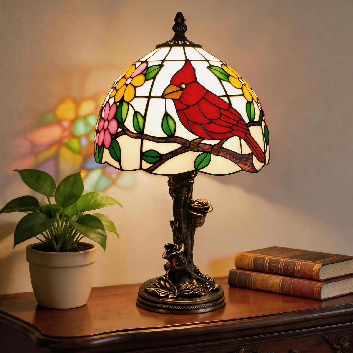 Tiffany Lamp,Cardinal Lamp,8.5" Stained Glass Lamp