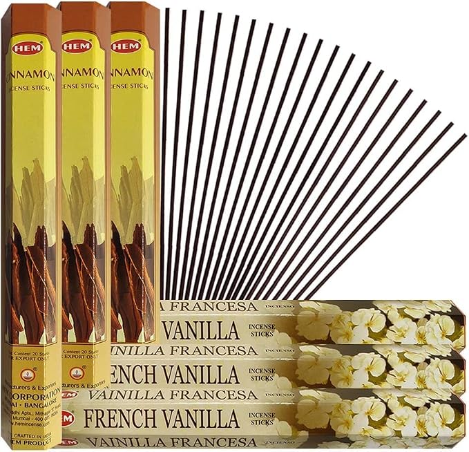 French Vanilla Incense Sticks and Cinnamon Incense Sticks with Incense Holder Bundle for Home Fragrance and Spiritual Décor