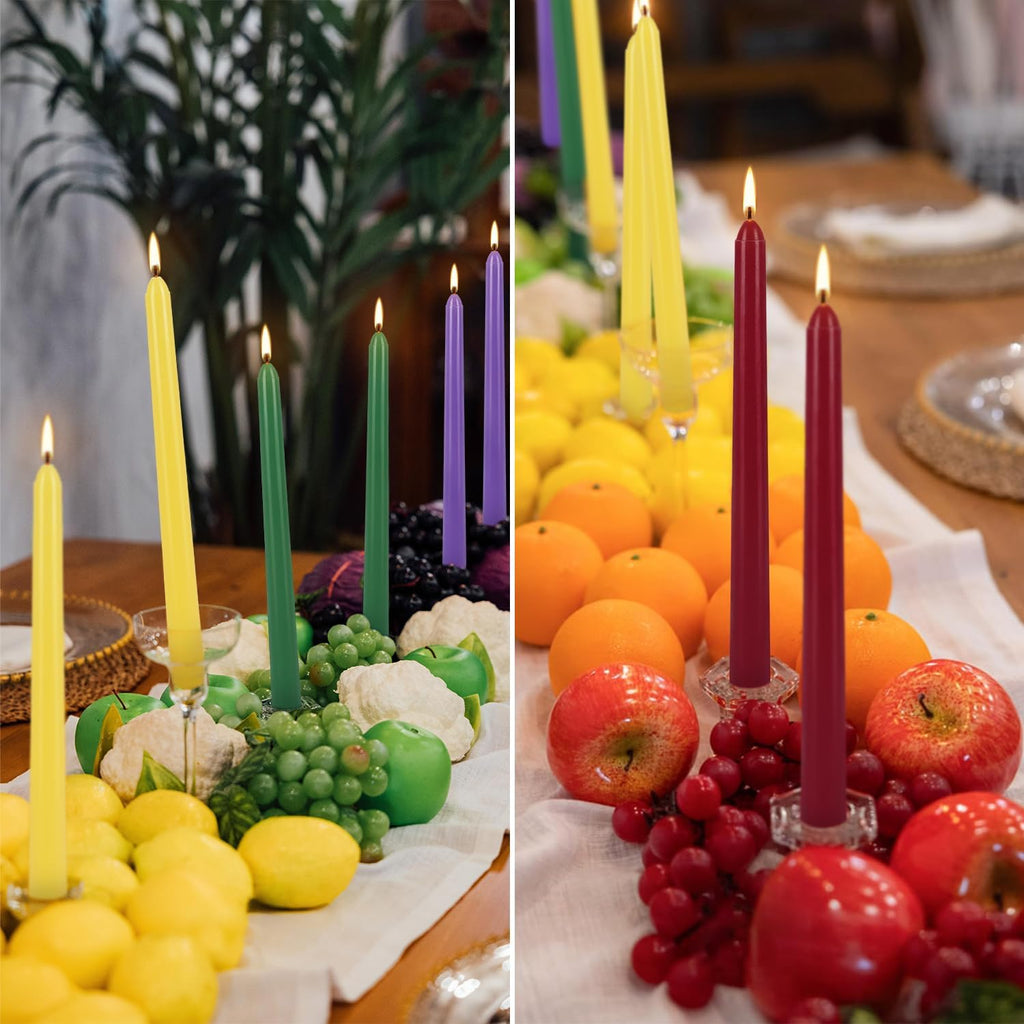 Howemon 24 Pack 10" Tall Colored Taper Candles, Dripless Unscented Colorful Candlesticks for Birthdays Dinner Party Home Décor, Long Burning Spell Chime Candles for Witchcraft Ritual Prayer Meditation