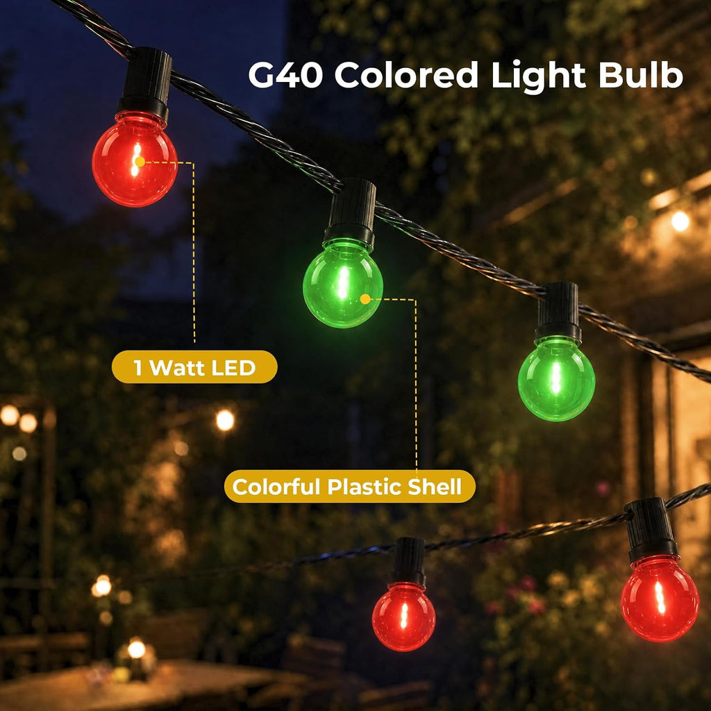 GvvooHome 36 Pack G40 Colored Light Bulbs, 1Watt LED Red and Green Bulbs