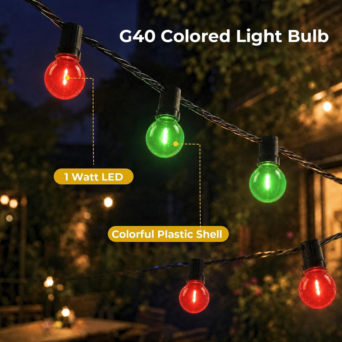 GvvooHome 36 Pack G40 Colored Light Bulbs, 1Watt LED Red and Green Bulbs