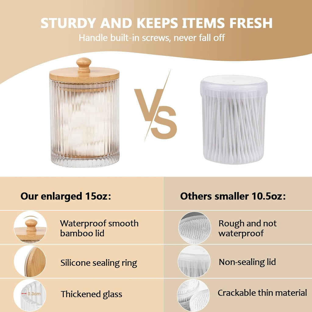 eggs sound 3 Pack Qtip Holder - Bathroom Organizers and Storage, Cotton Round Holder Floss Pick Cotton Ball Holder Swab Dispenser Set with Tray, Glass Apothecary Jars with Lids, -sw clear y