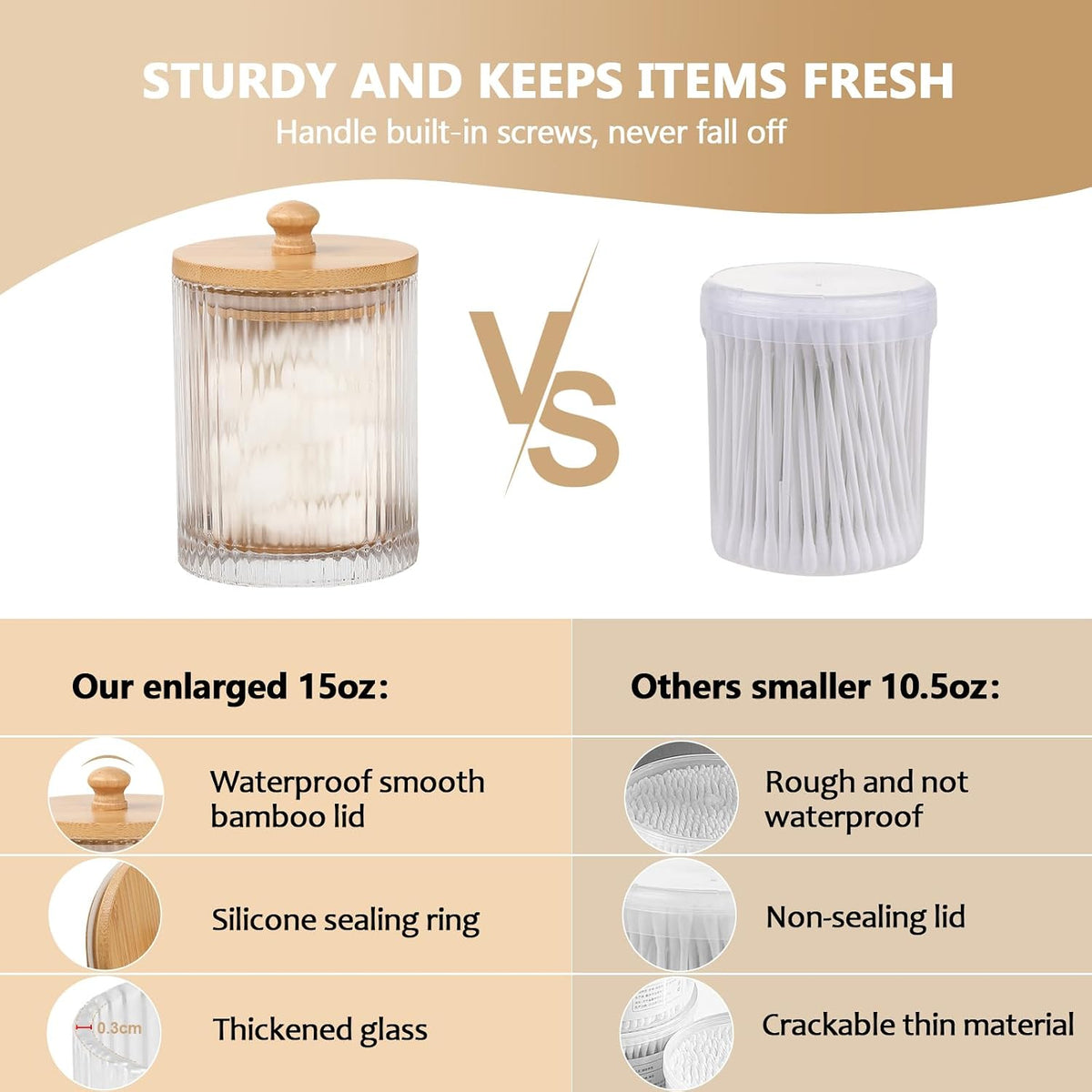 eggs sound 3 Pack Qtip Holder - Bathroom Organizers and Storage, Cotton Round Holder Floss Pick Cotton Ball Holder Swab Dispenser Set with Tray, Glass Apothecary Jars with Lids, -sw clear y
