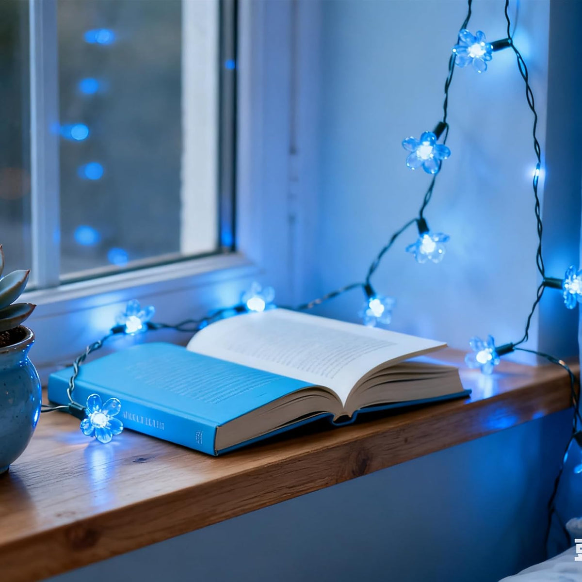 USB & Battery Lighted 10ft 30 LED Decorative Blue Fairy Flower String Light