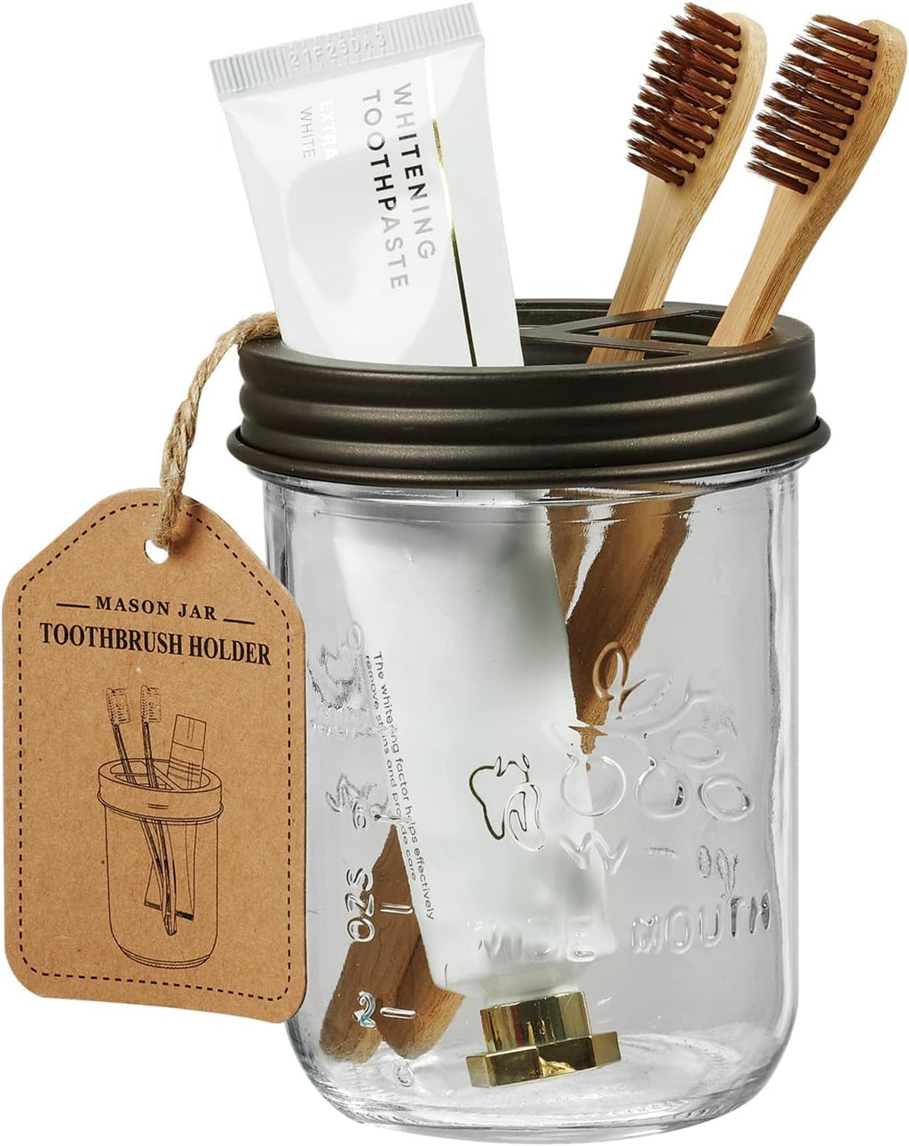 Amolliar Mason Jar Toothbrush Holder, Rustproof Stainless Steel, Bronze