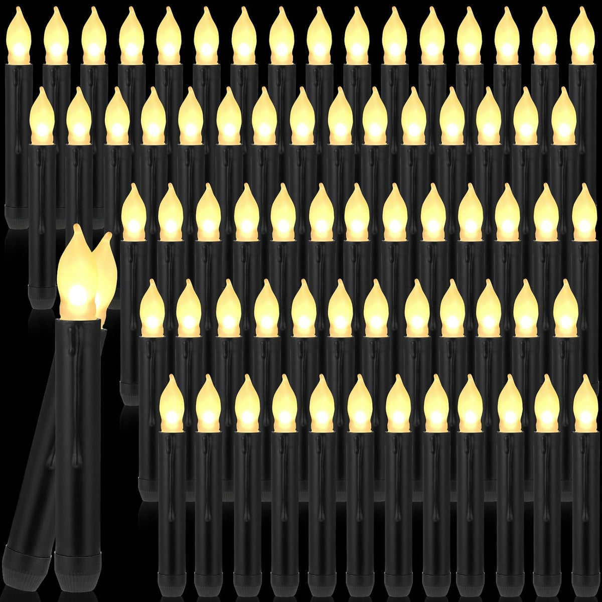 Macarrie 108 Pieces Flameless LED Taper Candles, Black, Warm White Light