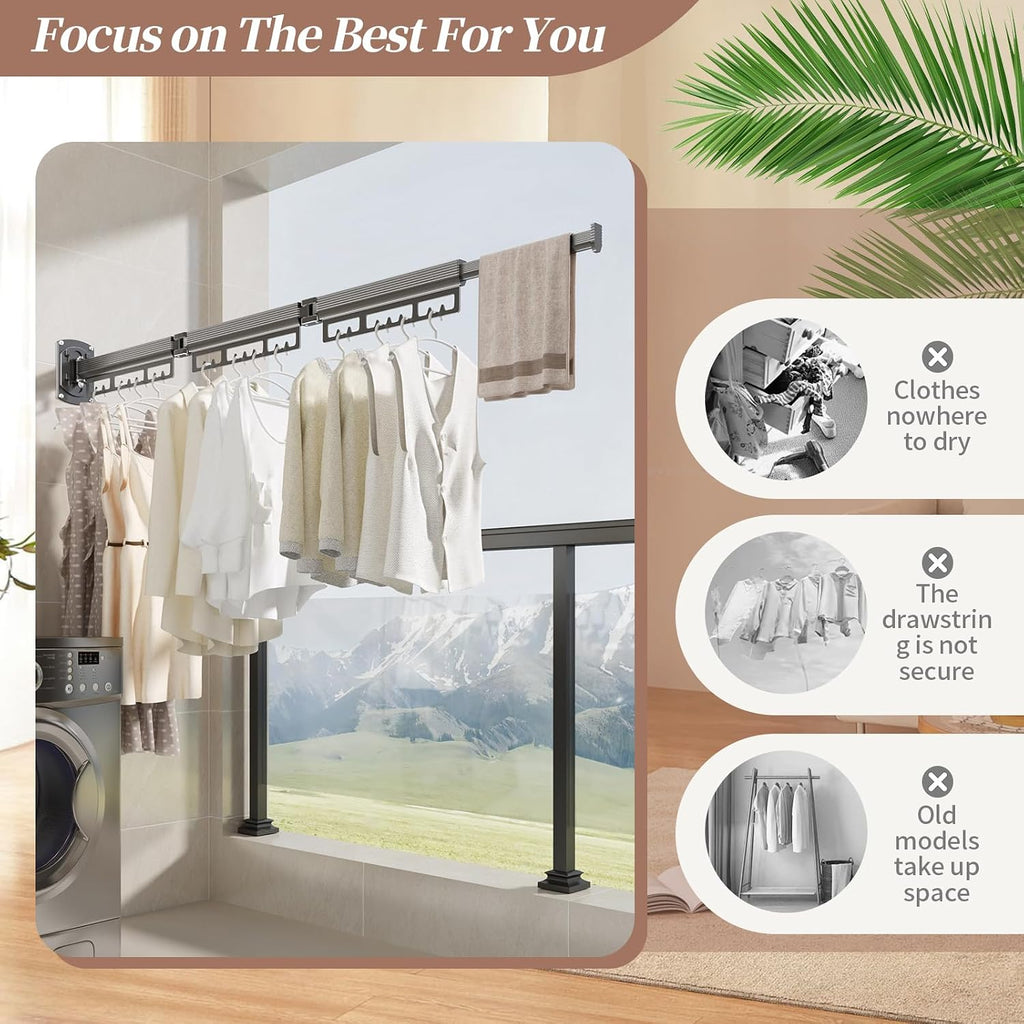Wall Mounted Clothes Drying Racks for Small Spaces,Foldable,that Fits Suitable for Bathroom,Small Balcony,Apartment,RV,Easy to Install and Disassemble Durable (2 Sections-White)