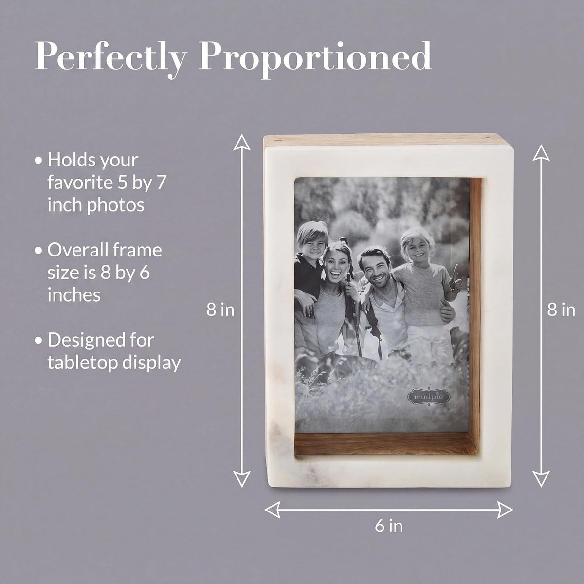 Mud Pie Marble Picture Frame for 5 x 7 Photo, Wood Shadow Box Block Frame