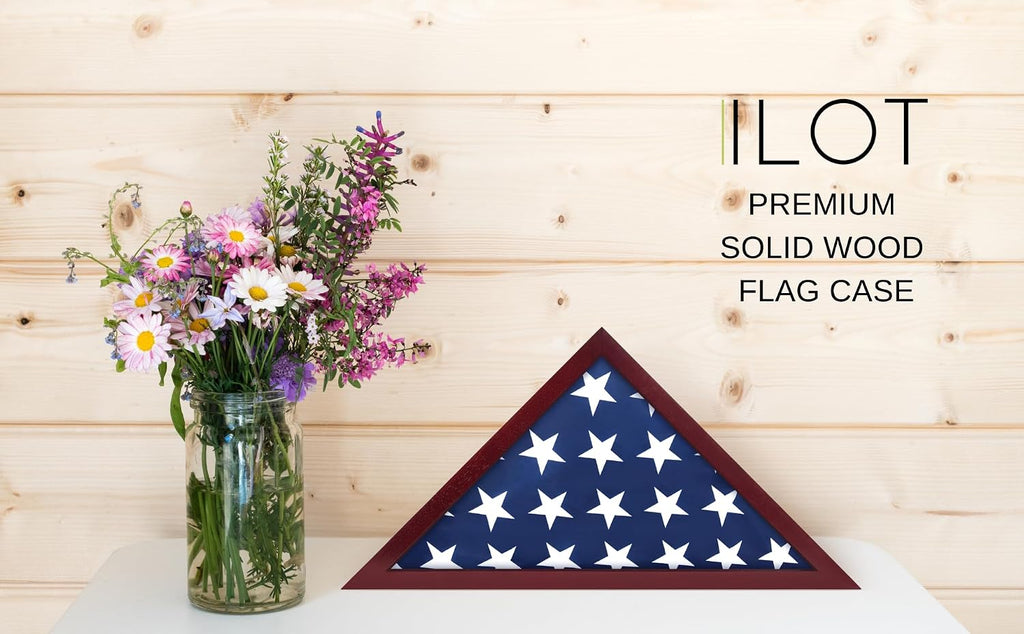 Flag Case for American Veteran Burial Flag Solid Wood Military Flag Display Case Funeral Flag Flag Shadow Boxes to Fit a Folded 5'x9.5' American Flag with Polished Plexiglass