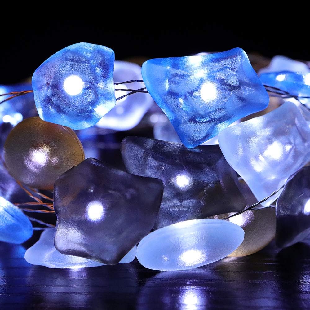 WSgift Sea Glass String Lights, Beach Theme Decorative Lights 19 Ft 40 LED USB Plug-in with Remote and Timer for Indoor Outdoor Tent Wedding Nursery Bedroom Party Birthday