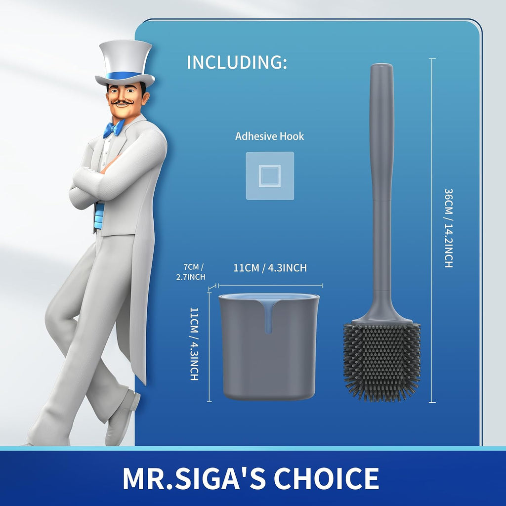 MR.SIGA Toilet Brush and Holder Wall Mounted, Gray, 1 Pack