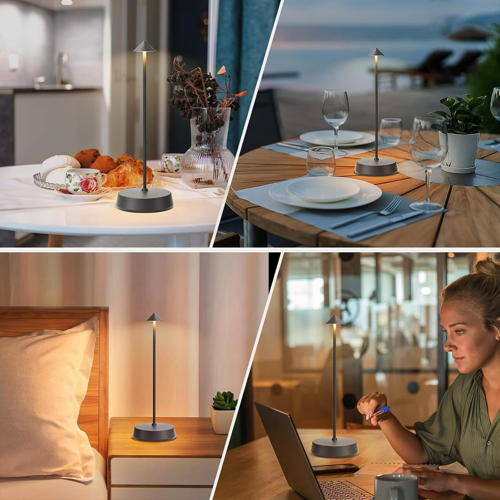 Rechargeable Cordless Small Table Lamp,6000mAh Battery Operated,LED Touch Dimmable Modern TableTop,Portable Outdoor Bedside Night Light for Restaurant/Dining/Bedroom/Living Room/Coffee(Grey-2PC)