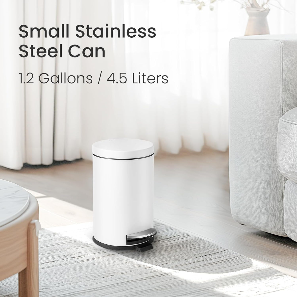 Cesun Small Round Bathroom Trash Can with Lid Soft Close, 1.2 Gal, White