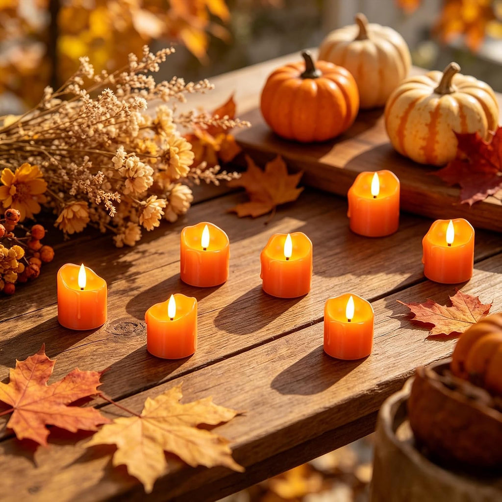 Wondise Halloween Orange Real Wax Votive Candles with Remote Timer
