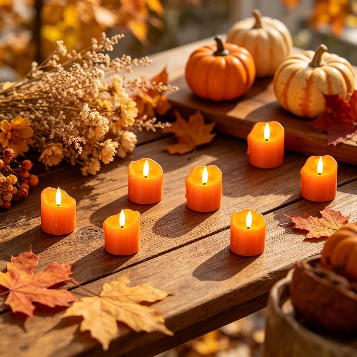 Wondise Halloween Orange Real Wax Votive Candles with Remote Timer
