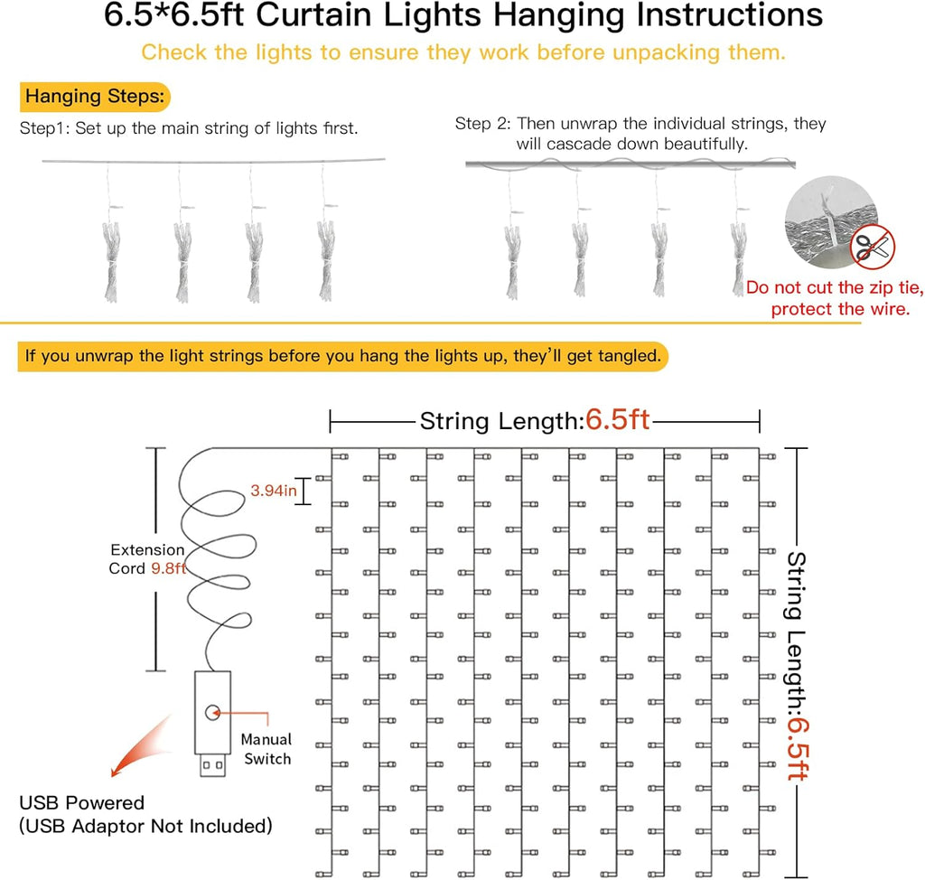 suddus Curtain Lights for Bedroom, 200 Led Hanging String Light Outdoor, Fairy Curtain Lights Indoor for Christmas, Dorm, Wall, Backdrop, Window, Wedding, Party, Birthday Decor, Warm White